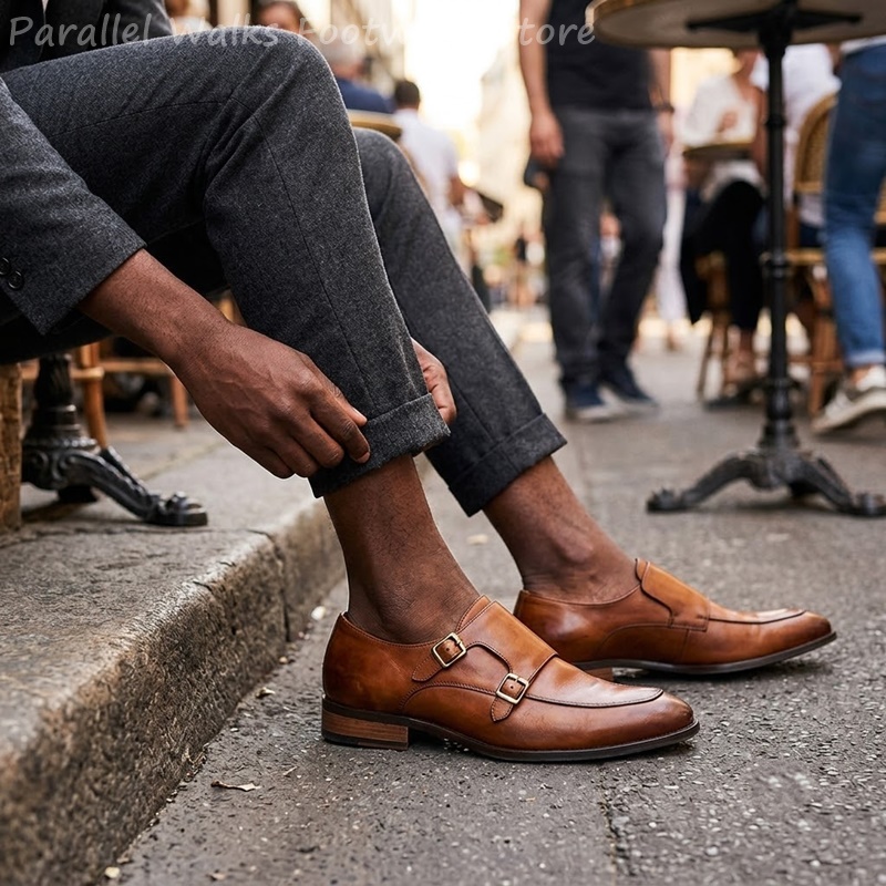 Men Shoes Formal - Men Double Buckle Loafers Vintage Slip