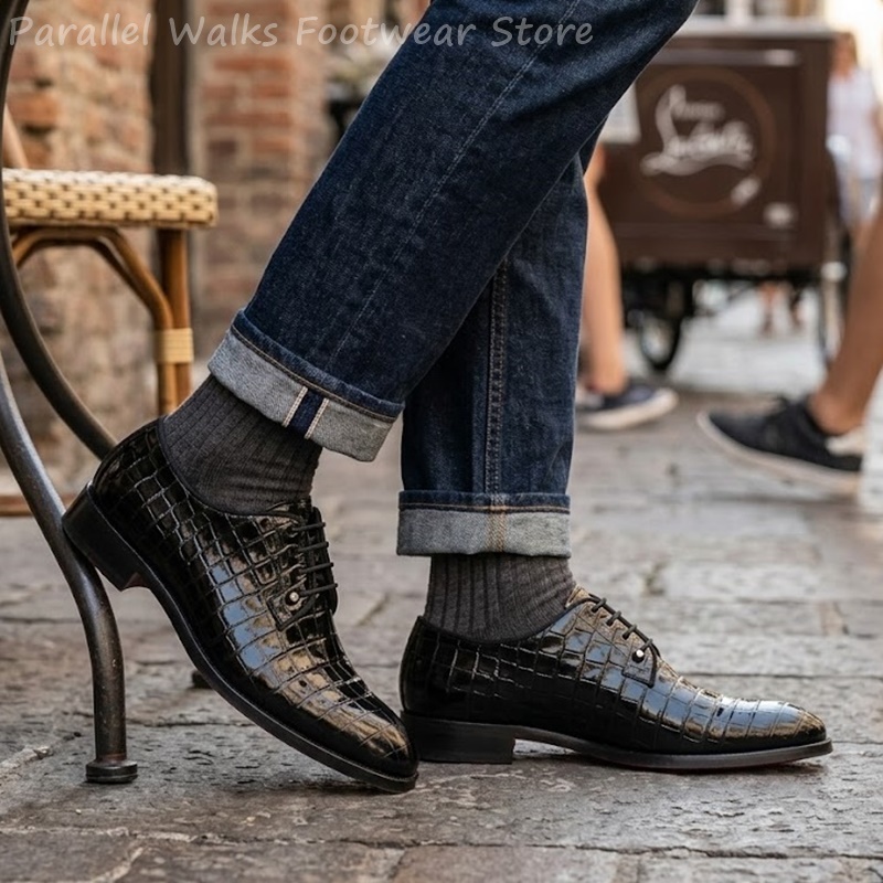 Men Shoes Formal - Men Patent Leather Oxford Shoes Crocodile