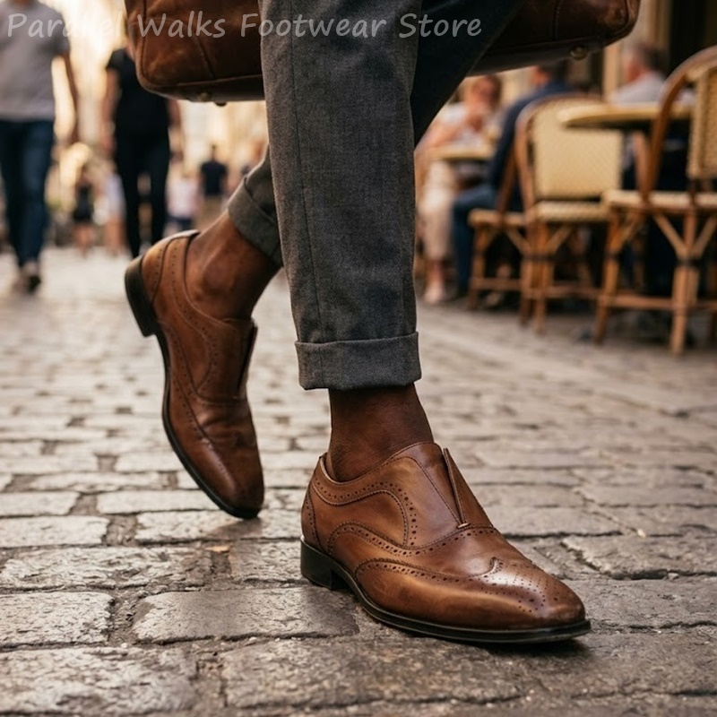 Men Shoes Formal - Mens Brown Leather Brogue Shoes Slip