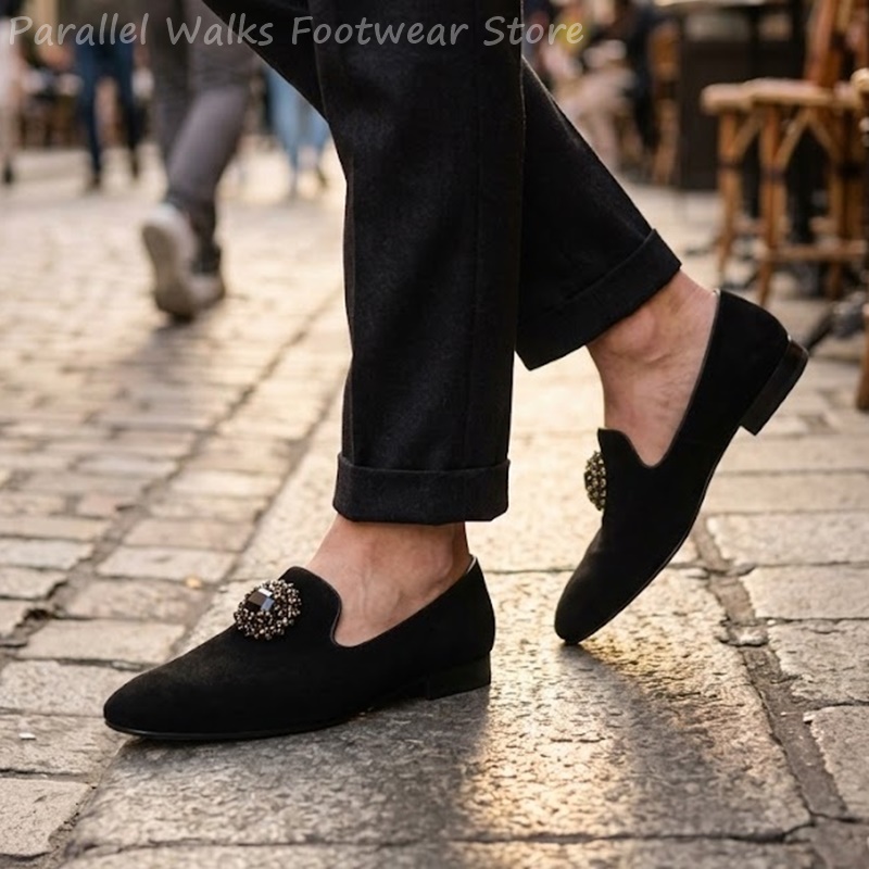Men Suede Loafers Rhinestone C - Men Shoes Formal review and price