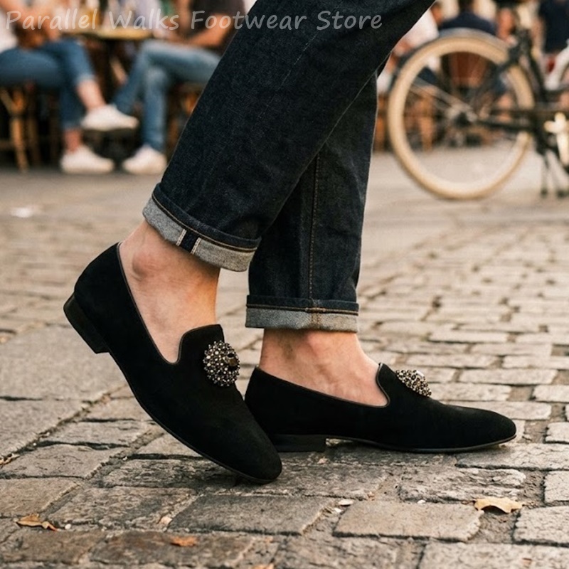 Men Suede Loafers Rhinestone C - Men Shoes Formal review and price