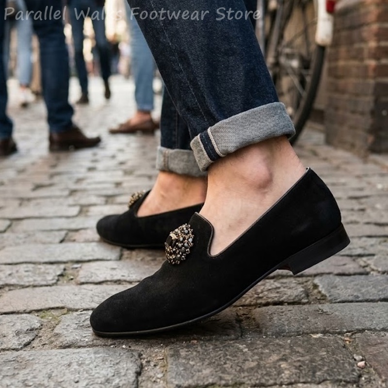 Men Suede Loafers Rhinestone C - Men Shoes Formal review and price