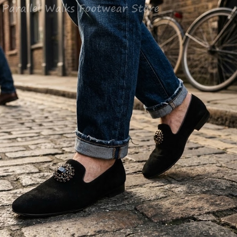 Men Suede Loafers Rhinestone C - Men Shoes Formal review and price