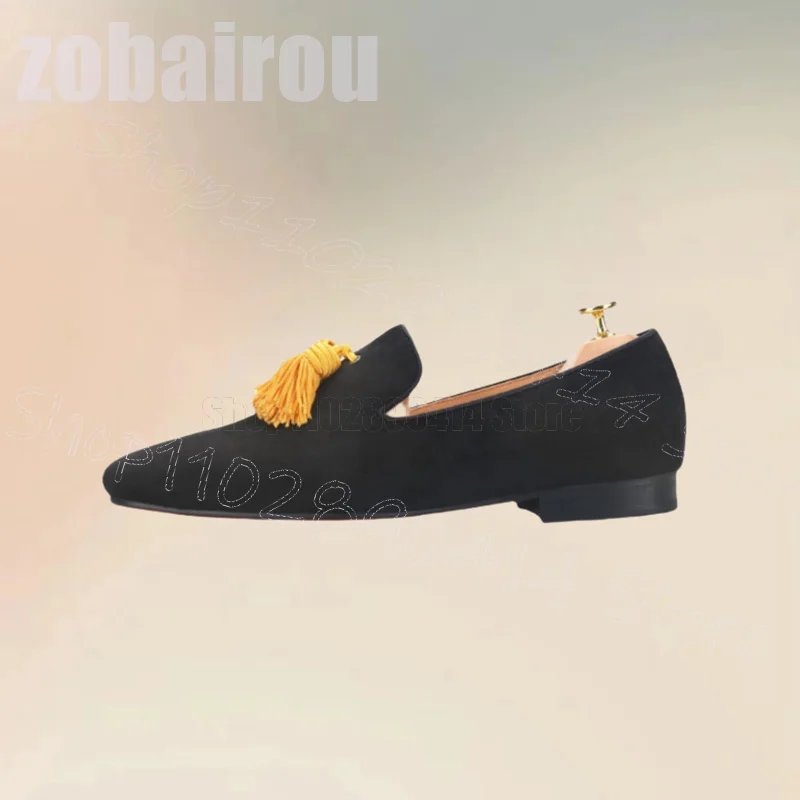 Yellow Tassels Decor Black Sue - Men'S Shoes Yellow And Black review and price