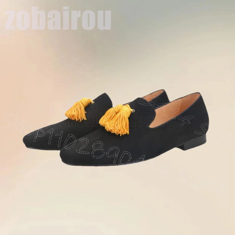 Yellow Tassels Decor Black Sue - Men'S Shoes Yellow And Black review and price